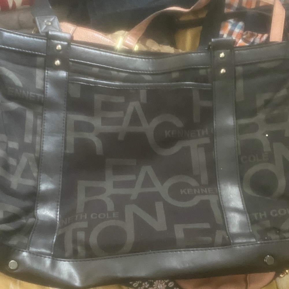 Kenneth Cole Black and Gray Logo Tote